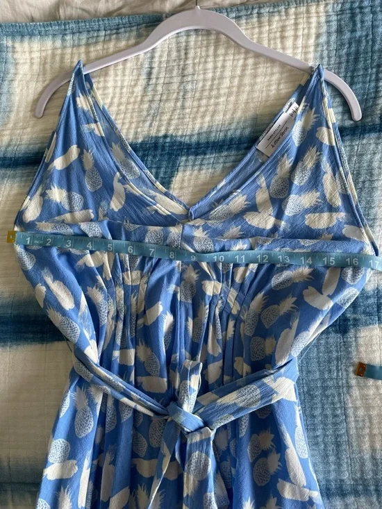 & Other Stories Cotton Pineapple Print Deep V Sleeveless, Waist Tie Summer Dress - Picture 13 of 16
